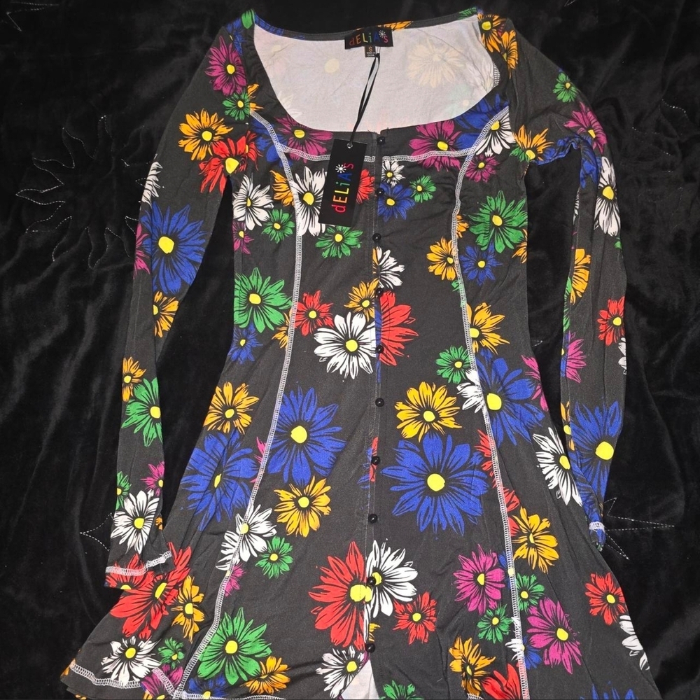 Dolls Kill Vibrant Floral Long Sleeve Dress
